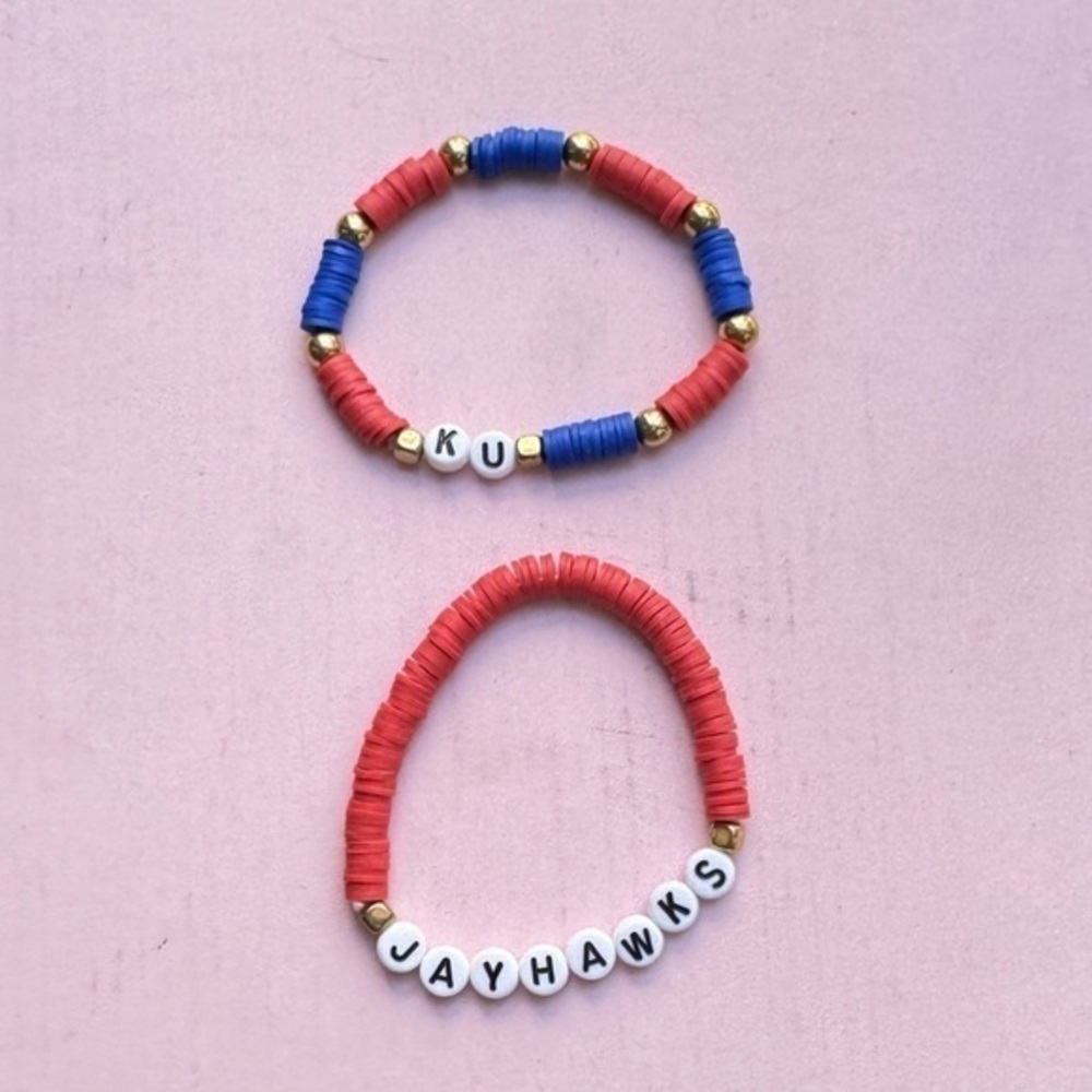 KU Jayhawks Beaded Bracelet Set of 2